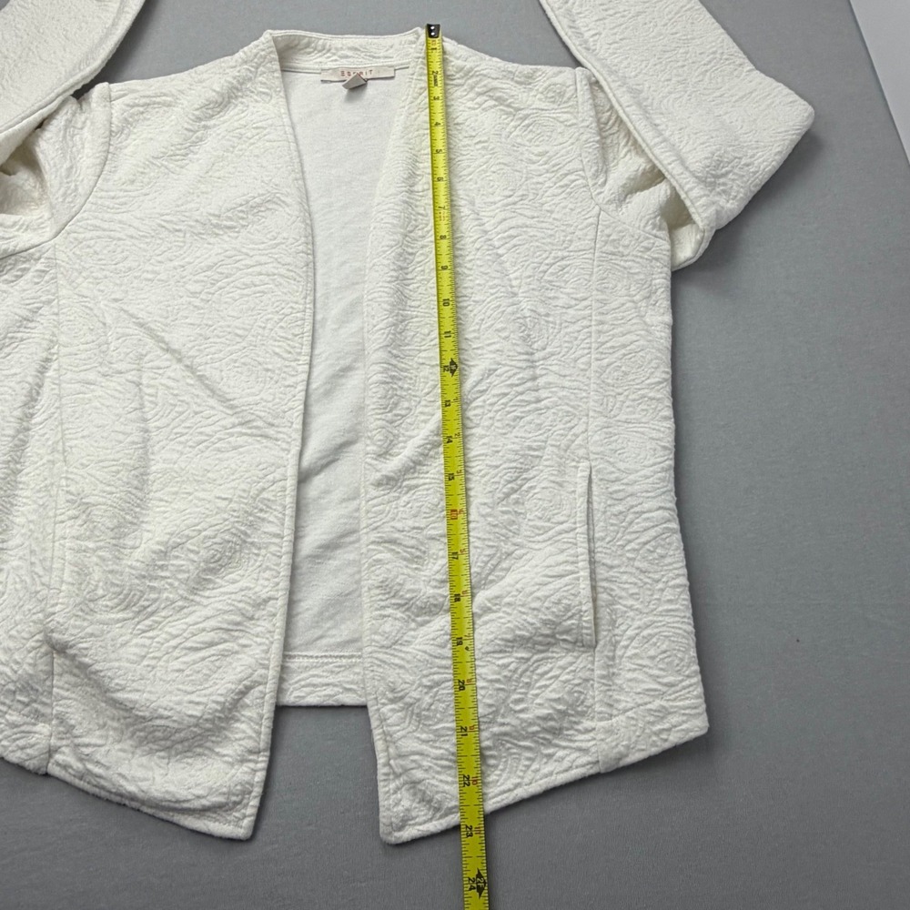 Esprit Womens White Textured Matelasse Open Front Cardigan Jacket Size M Pockets - Picture 10 of 12